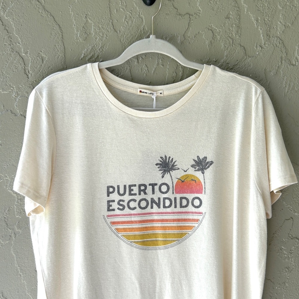 Marine Layer Women's Medium Yellow Puerto Escondido Graphic Crop T-Shirt NWT - Picture 4 of 14